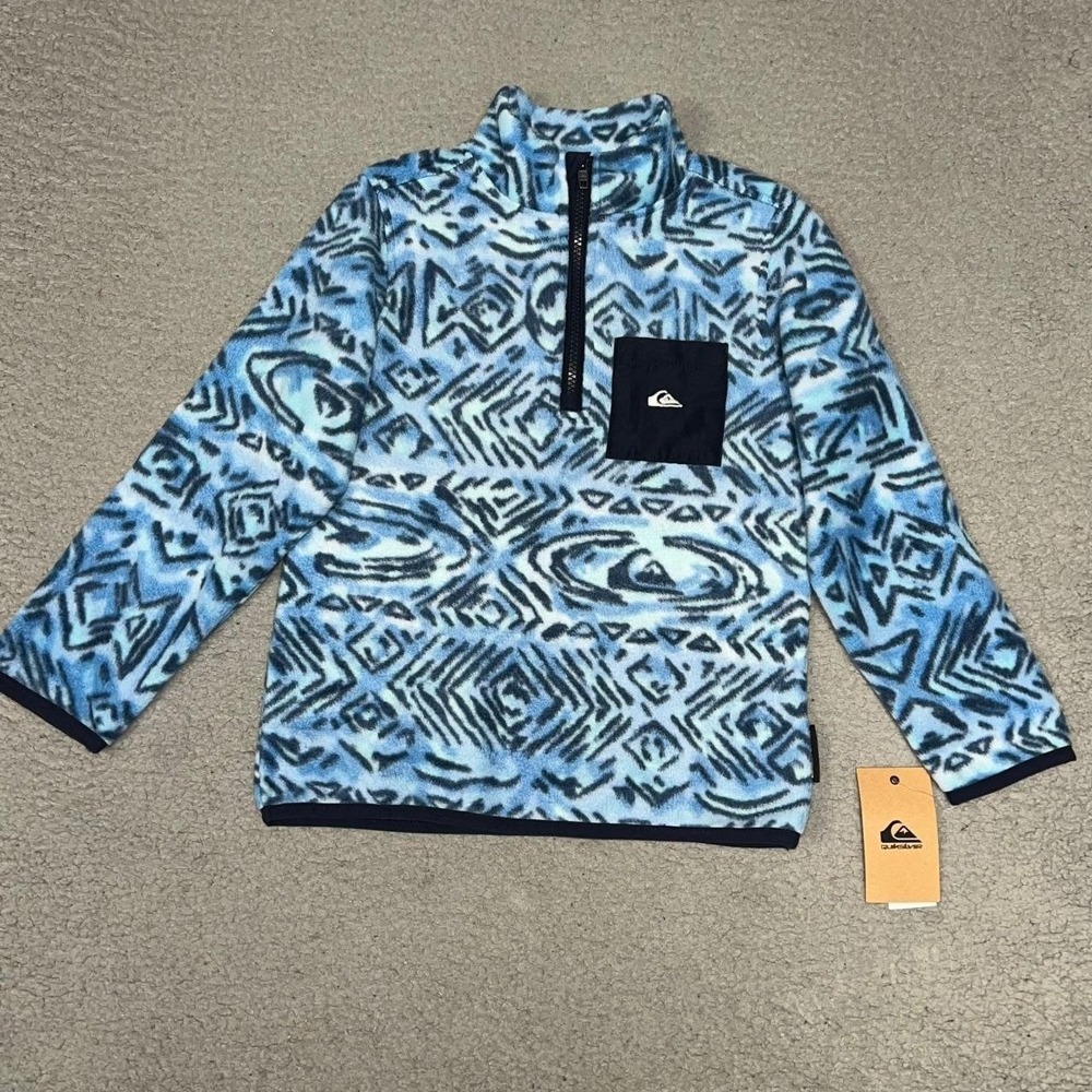 NWT Quiksilver Sweater Youth Sz 6 Blue Fleece 1/4 Zip Embroider Pullover‎ Jacket